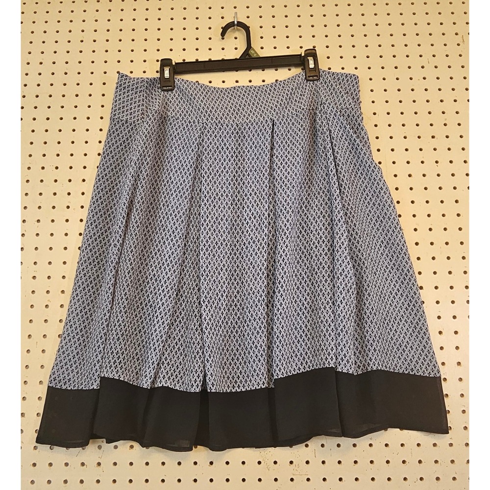 JCPenney Blue White Geometric Diamond Print A-Line Zip Skirt Black Hem Size 18
